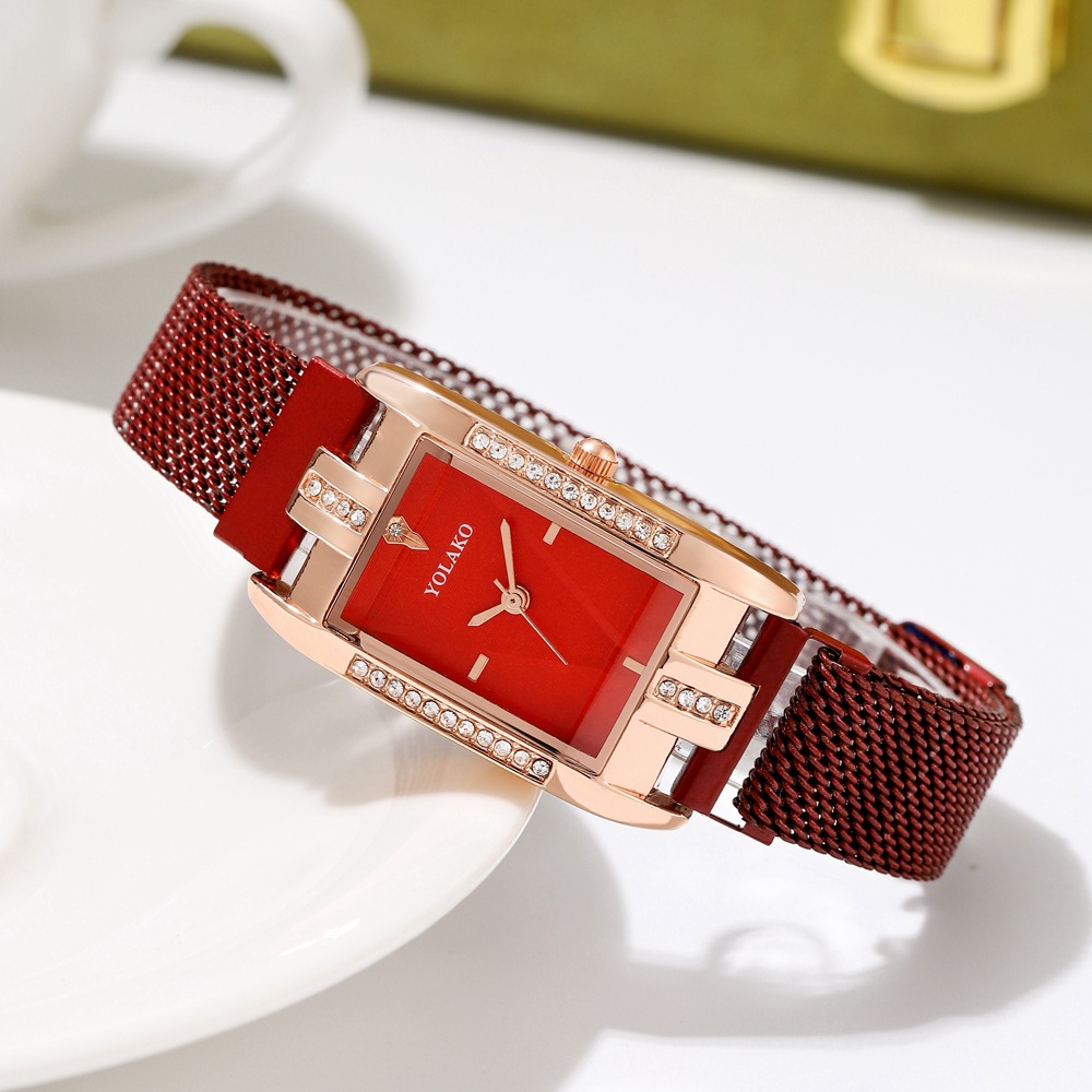 Nuovo cinturino in magnetite con orologio al quarzo da donna con design a triangolo invertito, stile quadrato, stile OL, con diamanti intarsiati_voghion.com