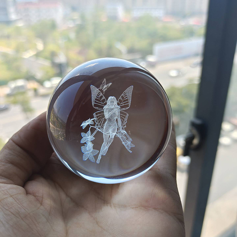 80 bola de cristal interior bola tallada bola de cristal Sol Galaxy artesanías decoración láser talla interior tallada Luna