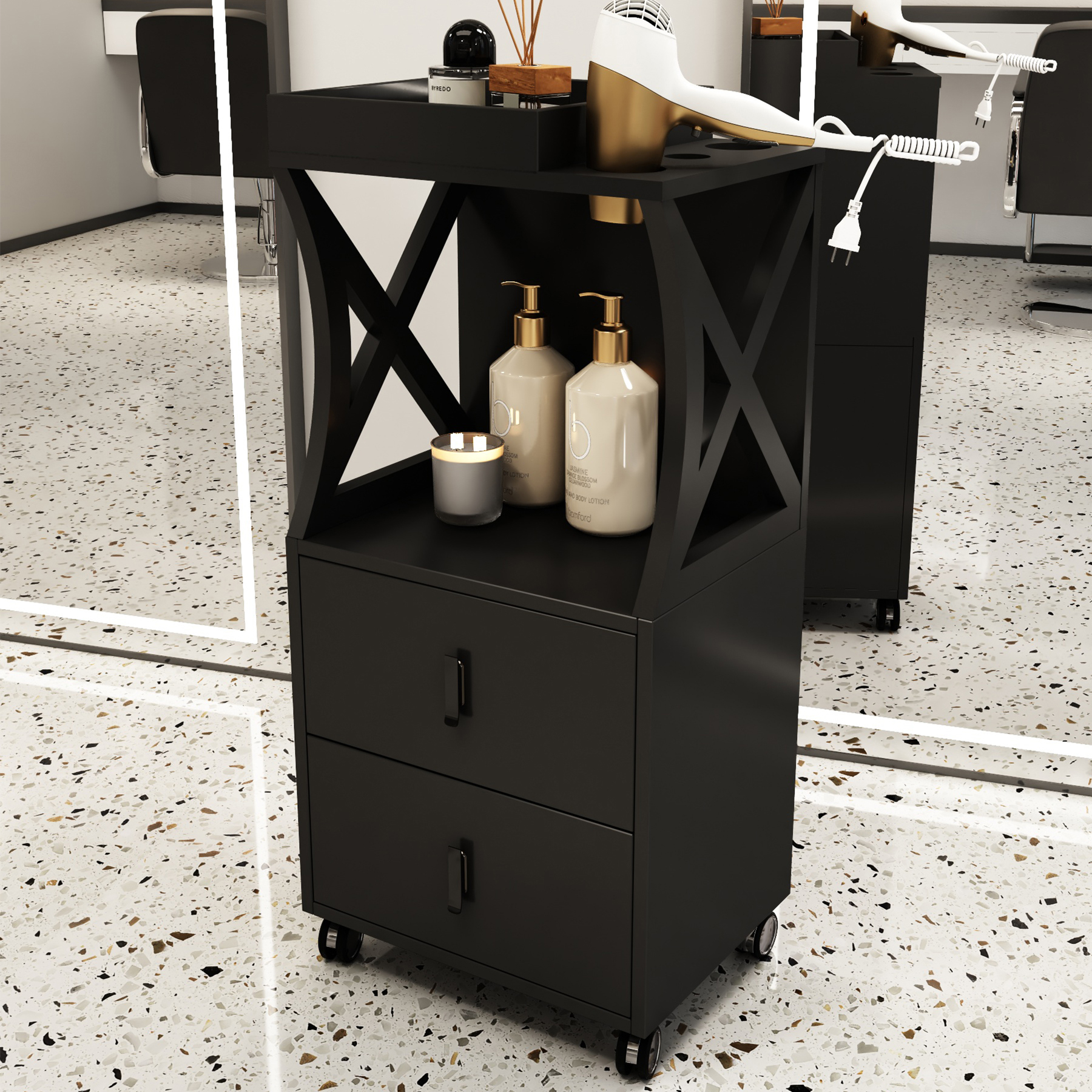Nuevo gabinete de herramientas de peluquería de alta calidad gabinete de salón de peluquería carro móvil sin instalación móvil gabinete de herramientas de almacenamiento de madera sólida