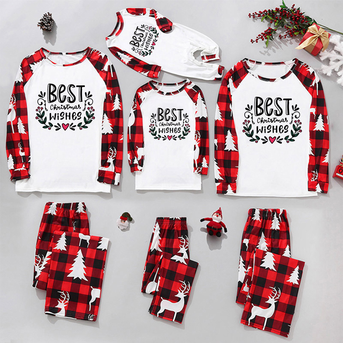 Casual Christmas Tree Letter Elk Cotton Polyester Pants Sets Straight Pants Blouse Family Matching Outfits display picture 3