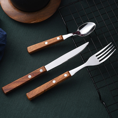 304 stainless steel tableware rosewood handle knife and fork spoon Western food knife and fork set steak knife and fork tea spoon spoon fork