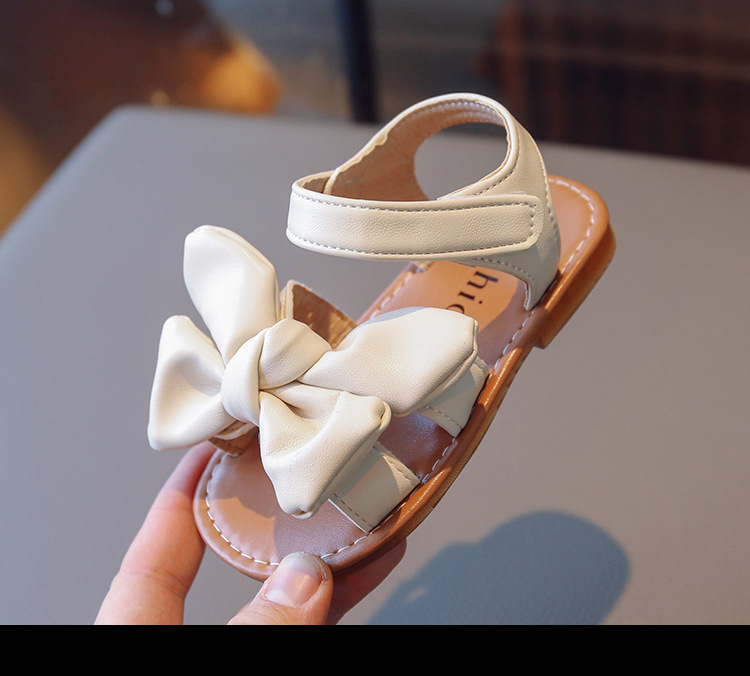 Sandales à semelle souple pour petites filles, édition coréenne, chaussures de plage décontractées avec nœud pour bébé, nouvelle collection été 2024_voghion.com