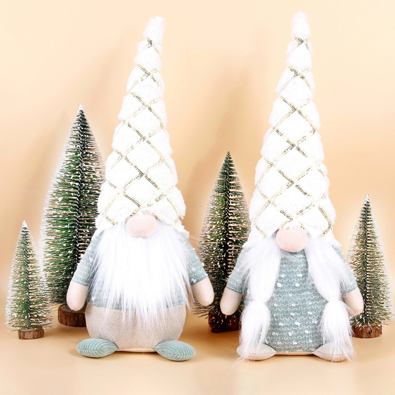 Nuevas decoraciones navideñas transfronterizas, adornos para ancianos sin rostro, sombreros de Navidad, muñecos de peluche enanos sentados