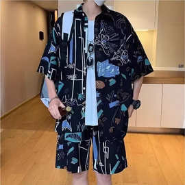 夏威夷花衬衫大码男士套装短袖短裤夏季沙滩海边度假休闲运动穿搭