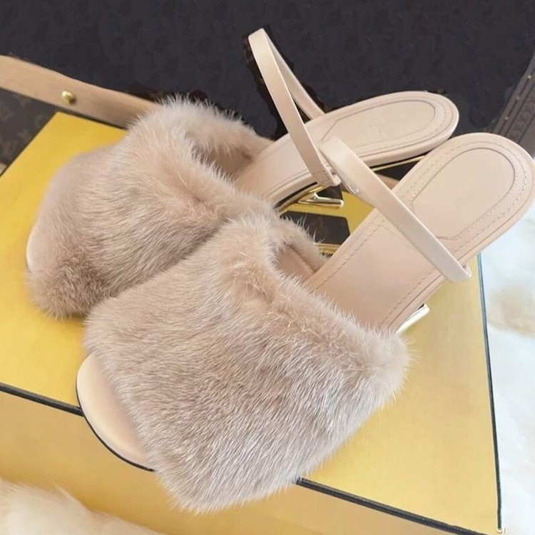 Damen Hausschuhe Mit Flauschigem Fell Und Einzigartigem Metallabsatz_voghion.com