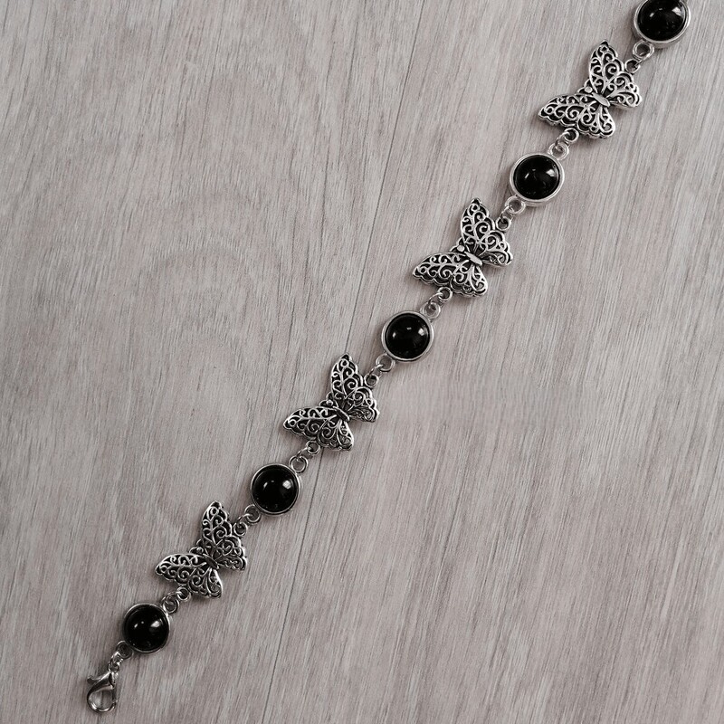 Cross-Border Foreign Trade Natural Gemstone Black Agate Butterfly Bracelet Fairy Artistic Bracelet Gothic Aesthetic Jewelry
