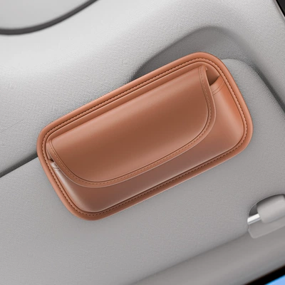 Receipt Holder, Car Glasses Clip/Bill Clip - 3113-nappa-leather-glasses-case-brown