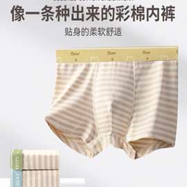 男士内裤纯棉青少年平角短裤10A级抗菌条纹舒适运动透气平角裤衩