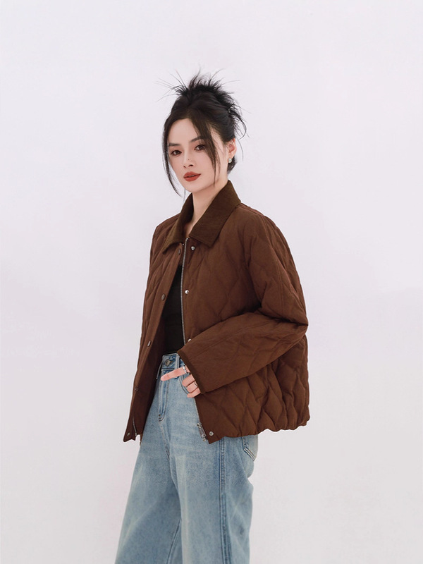 高级感轻薄羽绒服女2025冬季新款小个子休闲气质翻领短款菱格外套|undefined