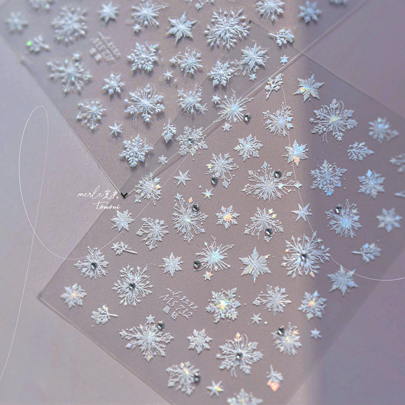 New White Snowflake Sticker Nail Art Snowflake Sticker Nail Patch Christmas Snowflake Embossed Nail Ornament