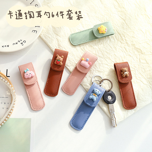 Cute Cartoon Ear Pick Spiral Ear Pick Home Ear Cleaner Stainless Steel Ear Picking Tool 6-piece Set