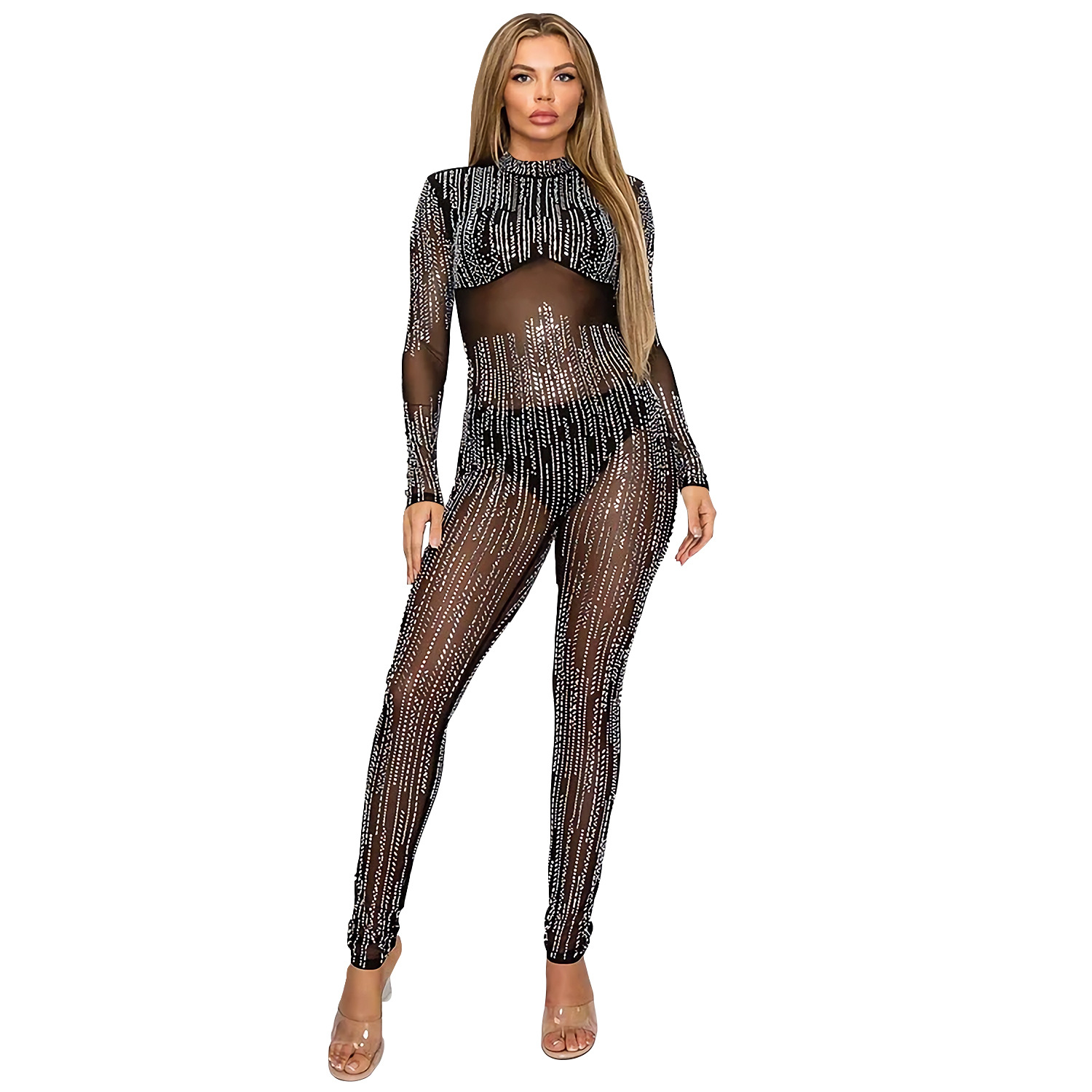 C6958 Aliexpress transfronterizo Amazon estación independiente perforación en caliente de moda sexy perspectiva pantalones de dos piezas image 7