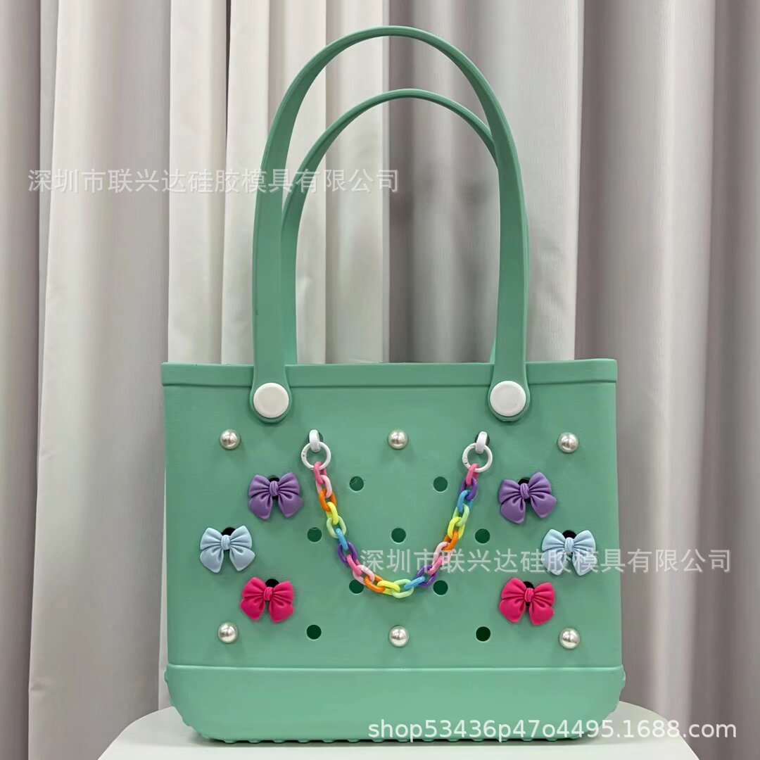 Cross-border nuevo bogg bolso colgante DIY perlas margaritas arco iris hebilla cadena bolsa de playa zapatos accesorios de flores