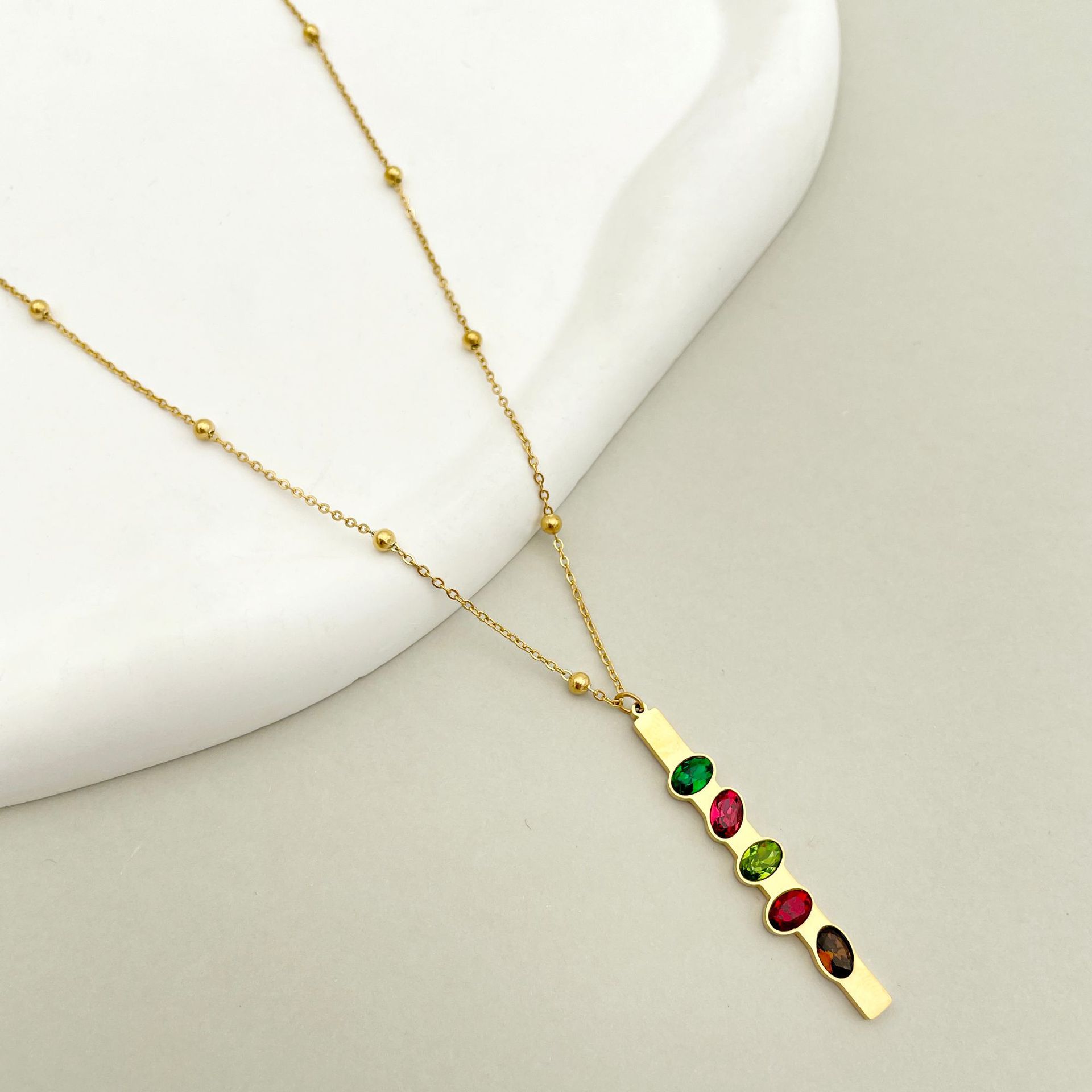 Simple Style Geometric Stainless Steel Plating Zircon Pendant Necklace