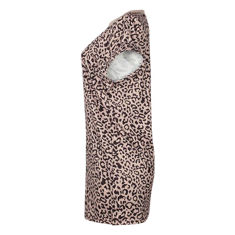 verano nuevo vestido casual de manga corta con cuello redondo y estampado de leopardo NSZH55705