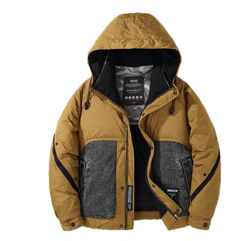Chaqueta de Plumón con Capucha Estilo Cargo para Hombre de Poliéster y Plumón, Térmica, para Uso Diario en Invierno