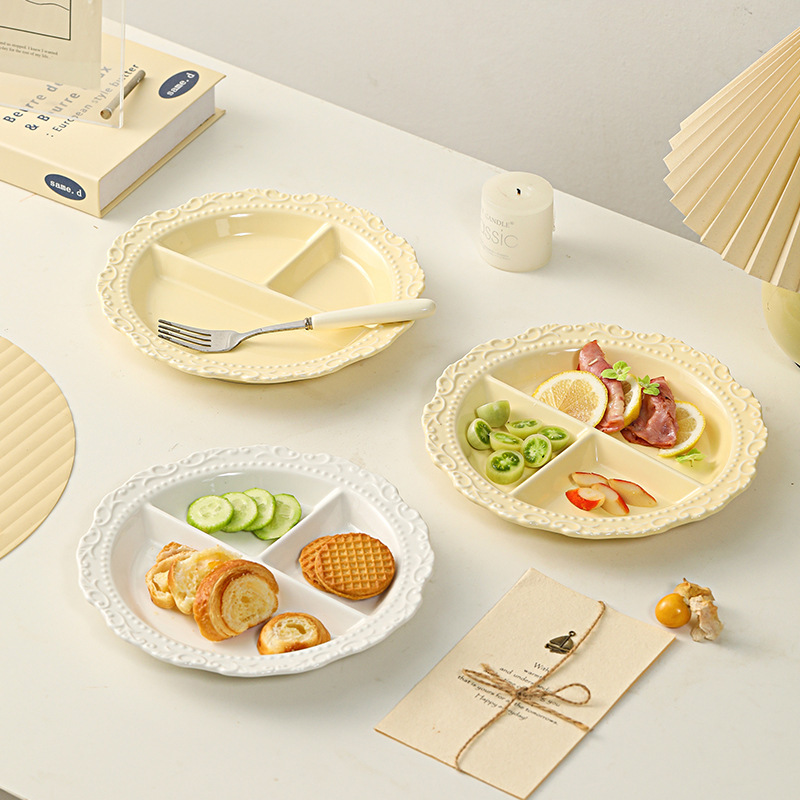 South Korea Ins Dielectric Fat-reducing Dinner Plate for One-person Household Breakfast Tableware Retro Ceramic Fat-reducing Dinner Plate for suit