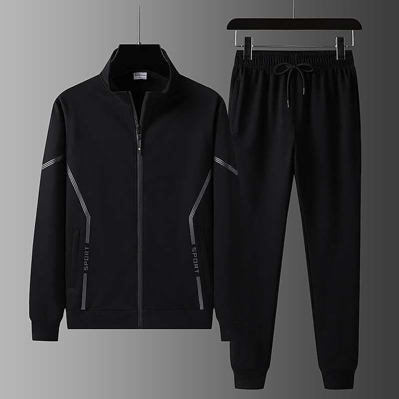 Trajes deportivos de ocio transfronterizos Cardigan de cuello de algodón de dos piezas 2026 nuevo primavera y otoño ropa de running para papá