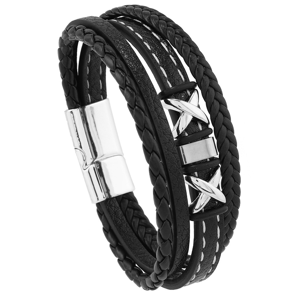 22g Weight Bangle Classification Leather Chain Material 1 Piece Quantity Daily Occasion 304 Stainless Steel, Pu Leather Material Solid Color Pattern All Seasons Season Men's Gender Classic Style Style Classic Style Solid Color 304 Stainless Steel Pu Leather Men's Bangle Men Cord & Leather Bracelets 10