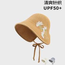 孙俪同款系绳草编空顶防晒帽子女夏季户外大檐遮阳显脸小渔夫帽子