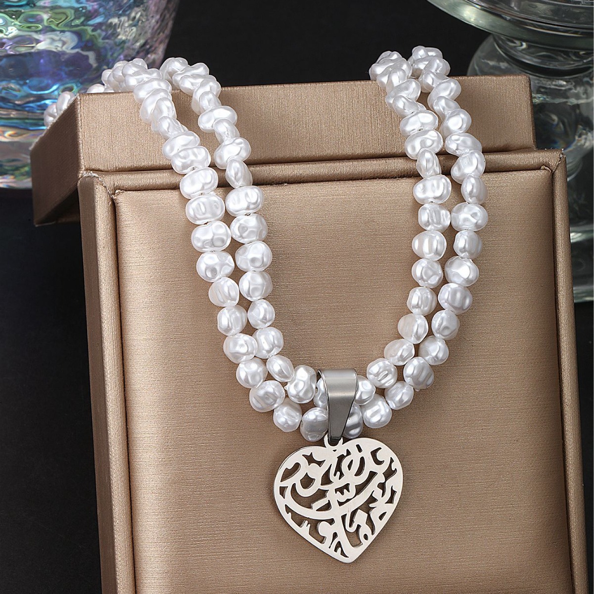 Xuping joyería de acero inoxidable amor perlas collar conjunto de otoño y invierno de moda europea y americana pendientes retro para mujeres