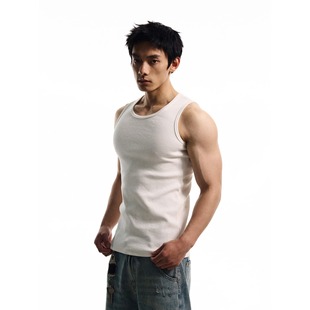 Heavyweight Tight-Fitting Elastic Vest Men's Summer Ribbed Sleeveless T-Shirt European and American Fitness Versatile Base Small Tank Top