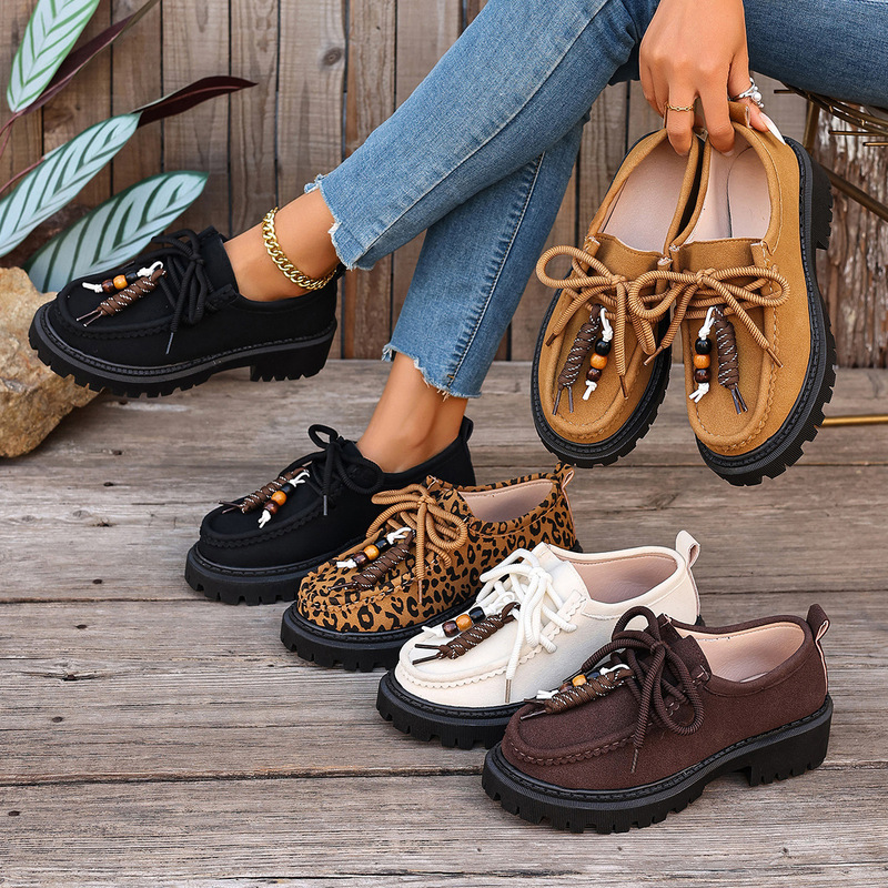 2026 New Women's Shoes, Thick-Soled Casual Shoes, Leopard Print Lace-Up Decorative Flat Shoes, Trendy Women's Shoes, Versatile and Comfortable Shoes