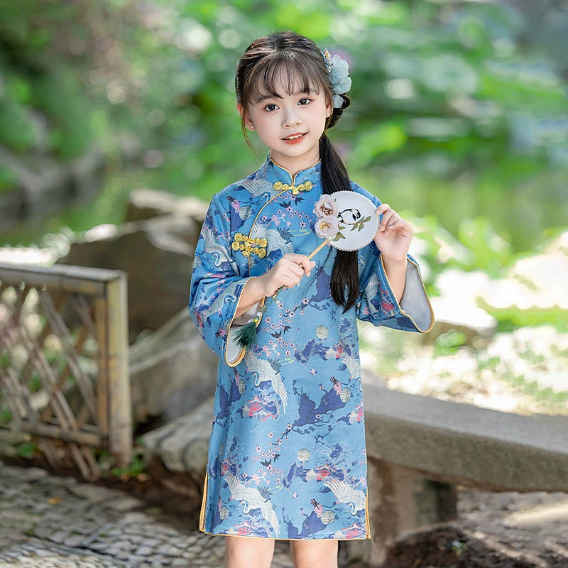 Детский осенний чхонсам, ретро бархатное этническое платье, Hanfu, этнический стиль