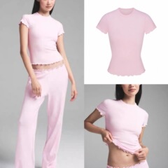 カーダシアン～コットンリブシリーズ ウェーブエッジ マイクロスリム 着痩せ万能半袖Tシャツ 2025新作