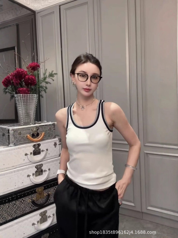 撞色拼接U领无袖背心女欧洲站2025早秋新款欧货女装洋气打底衫潮|undefined