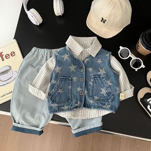 Universal Match boys and girls Denim vest 2024 Spring and Autumn new children's star vest baby all-match waistcoat fashion