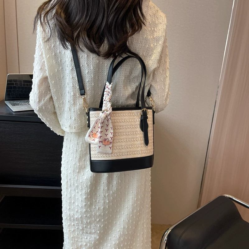 Small design fashionable woven summer shoulder bag for leisure, Korean style