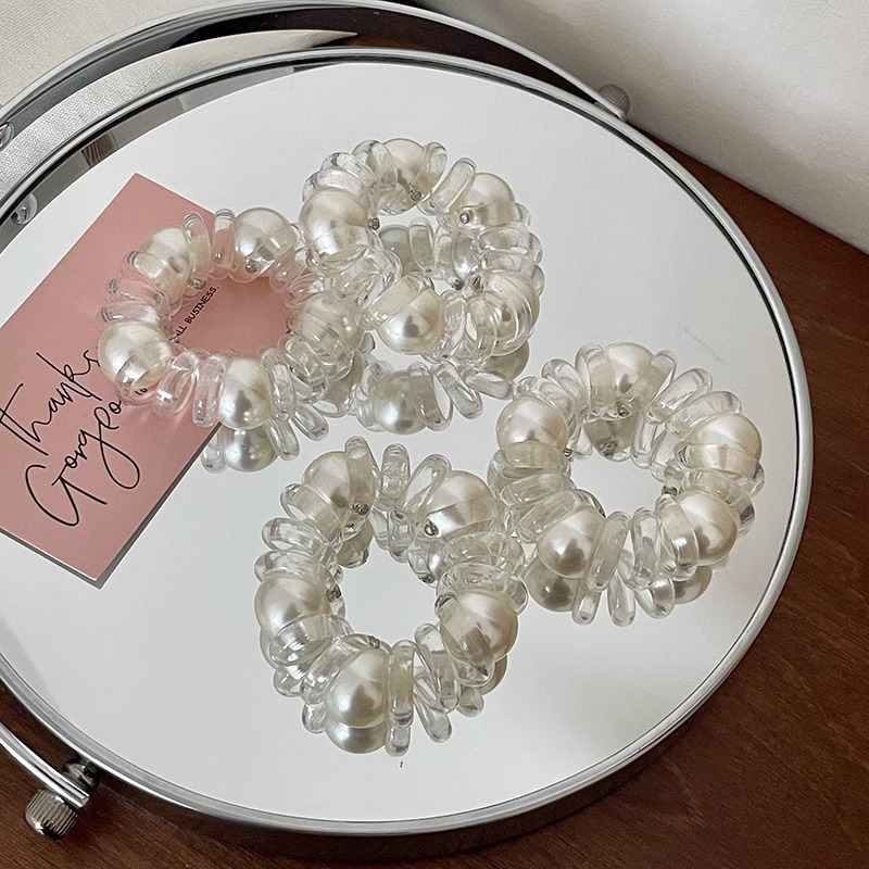 Nueva perla transparente cuerda del pelo de las mujeres simple elegante diadema línea telefónica banda de pelo de alta banda de goma elástica tocado