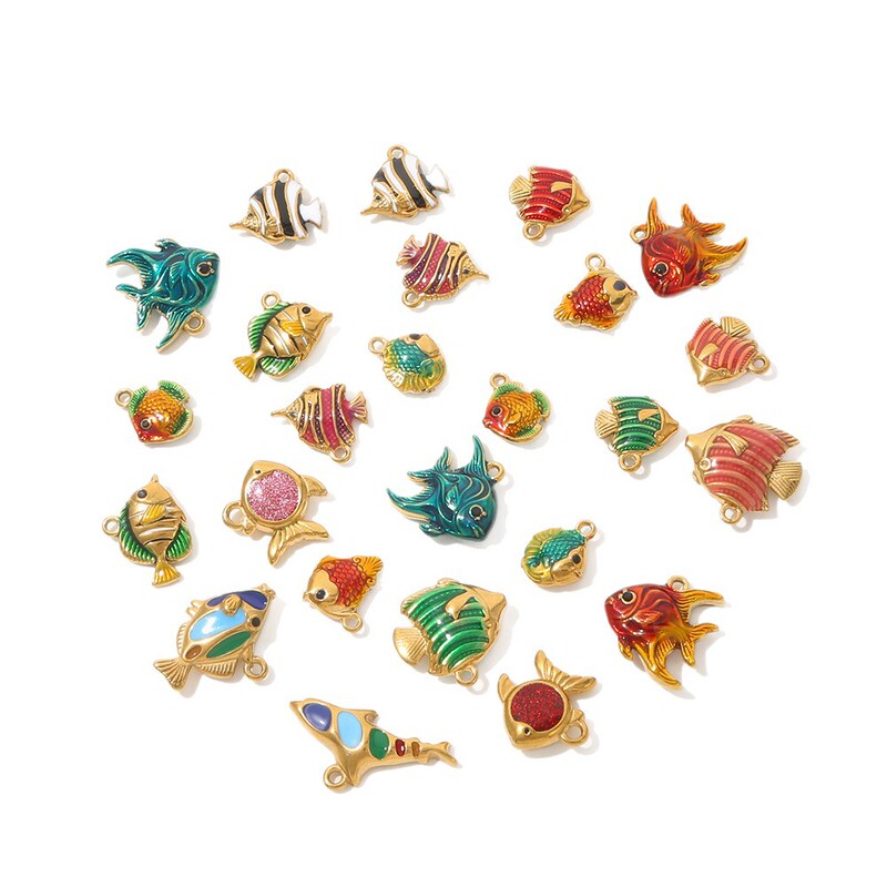 カラフルなオイルドリップ加工ステンレス鋼小魚ペンダントオーシャンスタイル DIY ジュエリーアクセサリーブレスレットネックレスペンダント素材|undefined