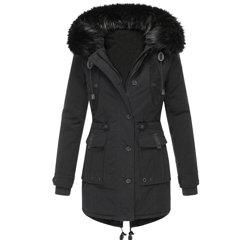 Cross-Border Women's Clothing, Fleece-Lined and Thickened Cotton Coat, Women's Winter Parka with Fur Collar, Winter Coat