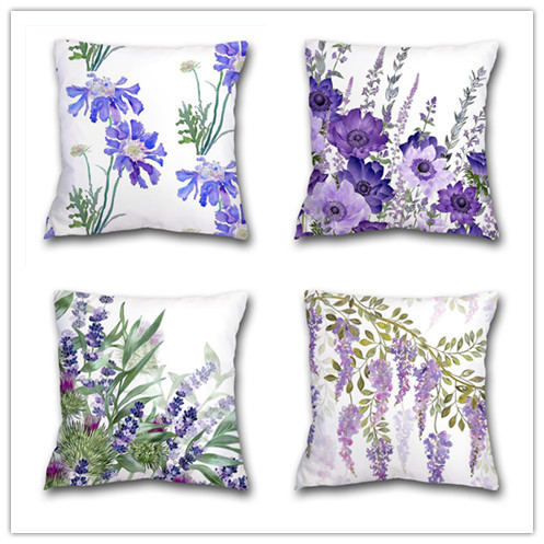 Cross-Border Sofa Lavender Pillowcase Wholesale Home Bedside Cushion Linen Short Plush Printed Pillowcase Nordic Style