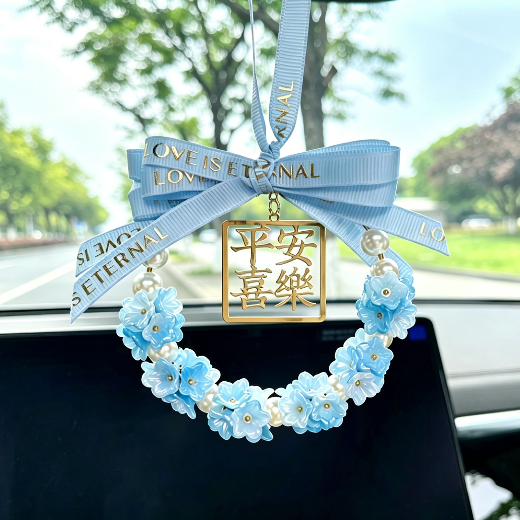 New car pendant, popular car rearview mirror decoration, women's car interior hanging ornament, symbolizing peace and joy