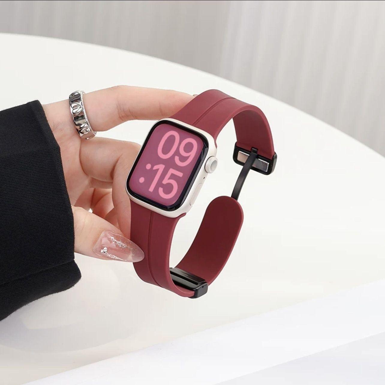 Correa de reloj Apple aplicable iwatch10987Ultra silicona líquida con hebilla plegable magnética carcasa protectora de caramelo