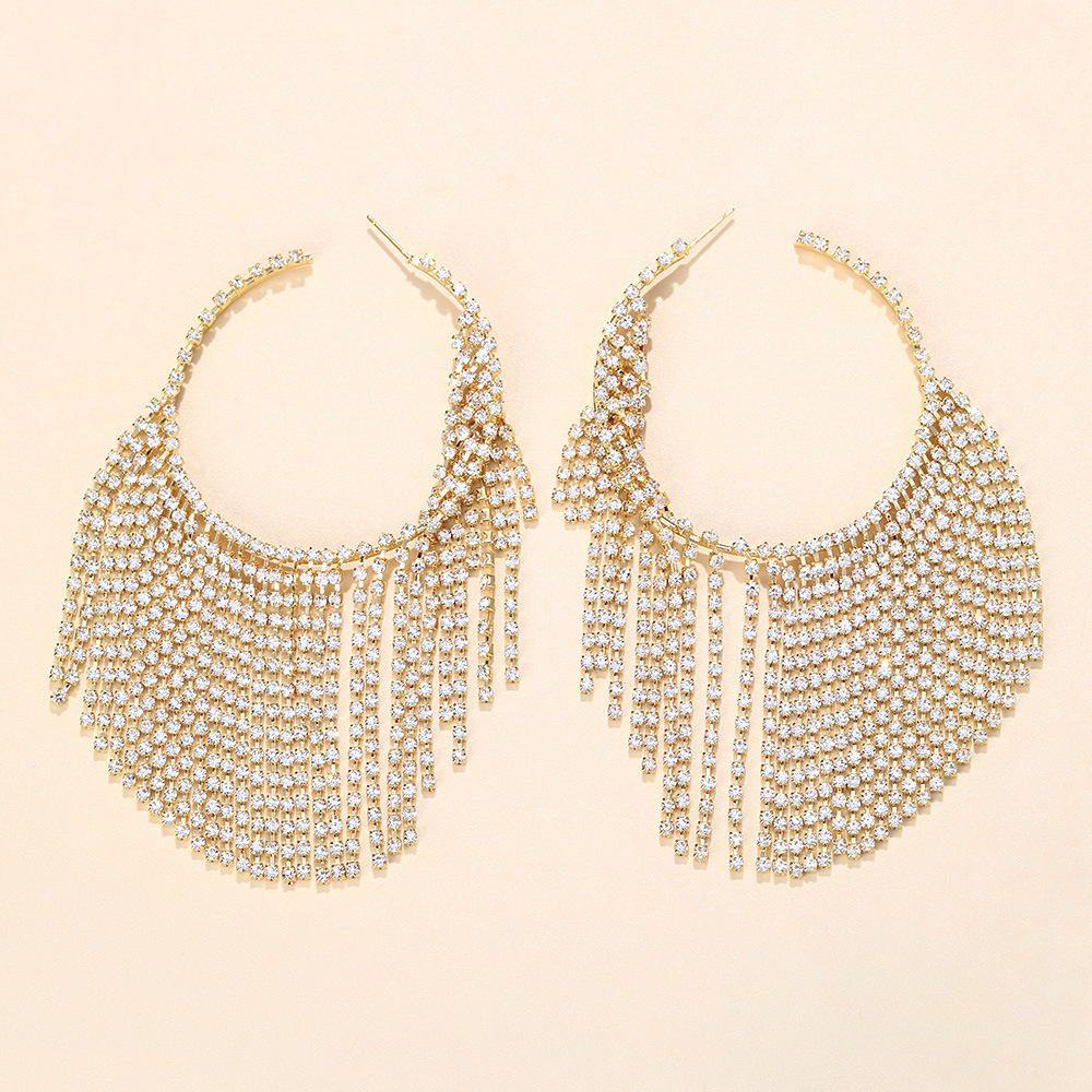 Daily, Festival Occasion Alloy, Rhinestone Material Fashion Geometric Alloy Rhinestone Tassel Earrings