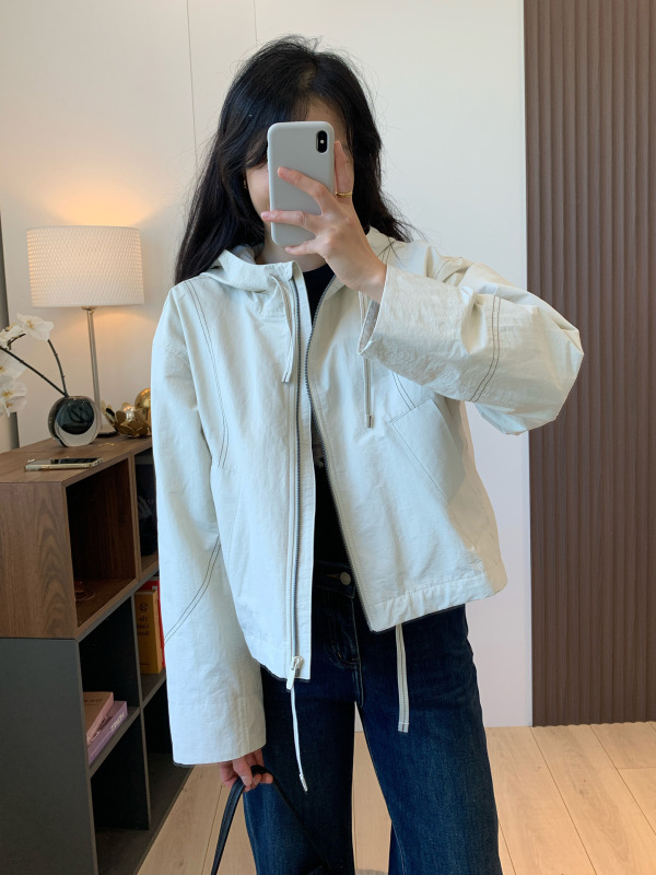 高端L家宽松休闲防风连帽工装夹克小个子短款风衣冲锋衣外套女秋|undefined