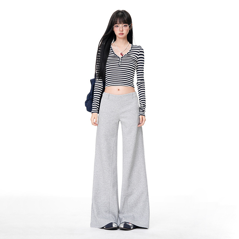 American-Style Spicy Girl Gray Flared Low-Waist Sweatpants for Women, New Autumn and Winter Loose Slimming Straight-Leg Sports Casual Pants