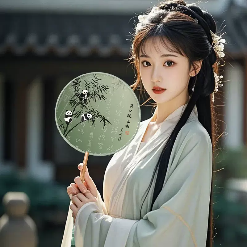 团扇古风中国风汉服女长柄扇子旗袍舞蹈扇古装儿童小圆扇女式流苏