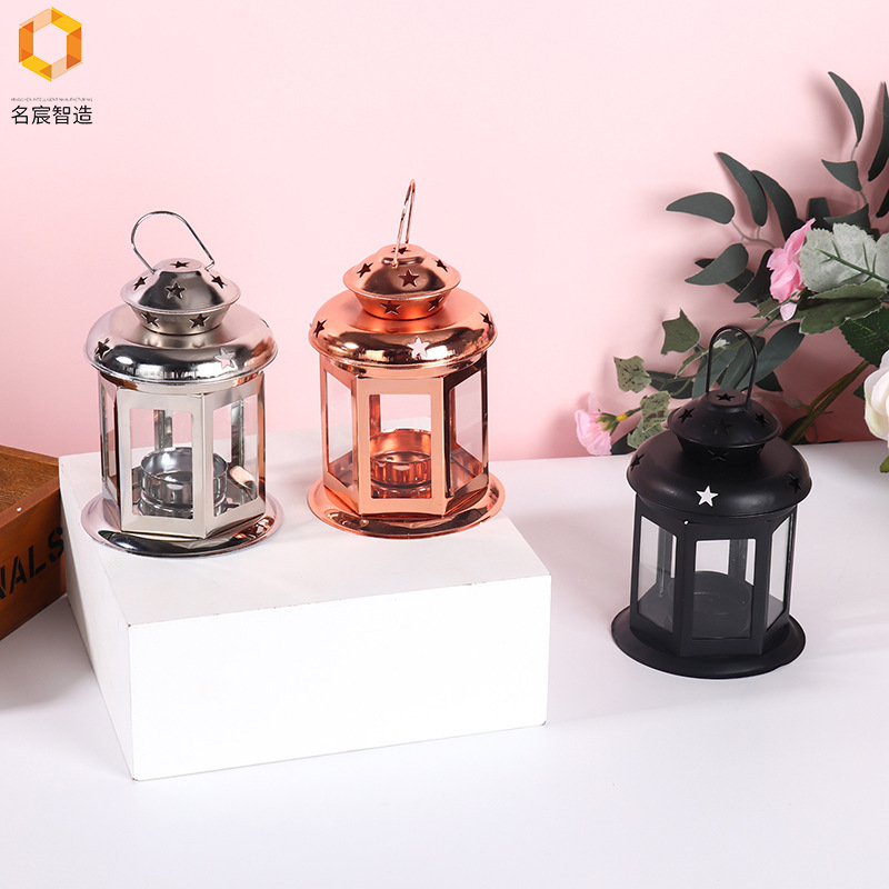 欧式复古铁艺风灯手提镂空模具床头星星小夜灯DIY烛台工艺品手工