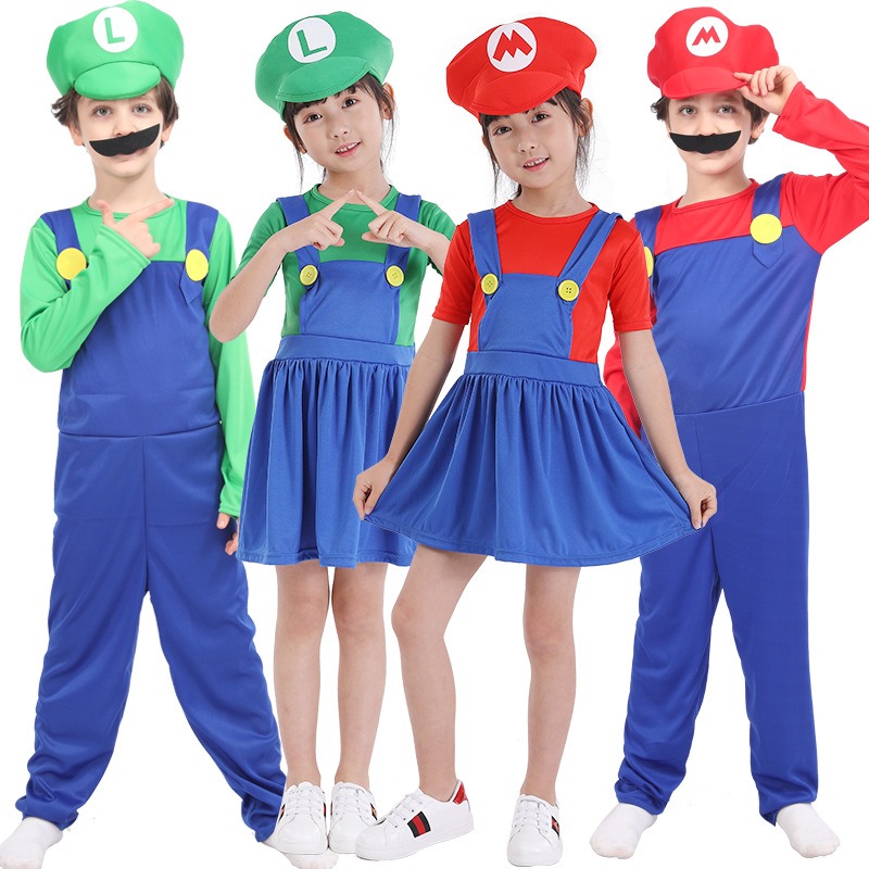 Traje de Halloween cos anime padre-hijo juego de rol adulto niños Mario traje Super Mary ropa image 6
