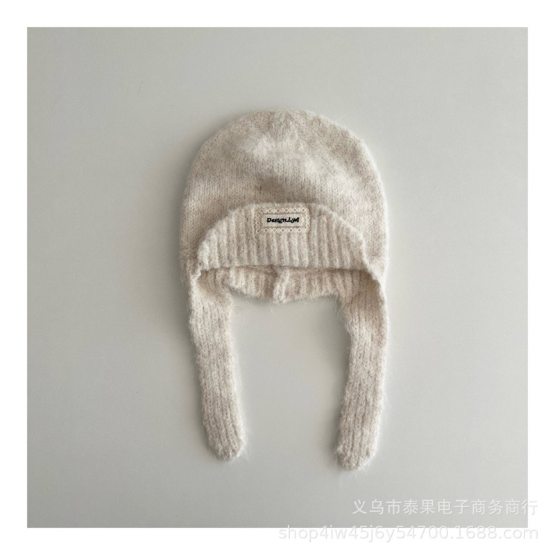 韩系儿童洋气翻檐布标男女童洋气护耳冷帽冬季百搭凹造型套头帽子|undefined
