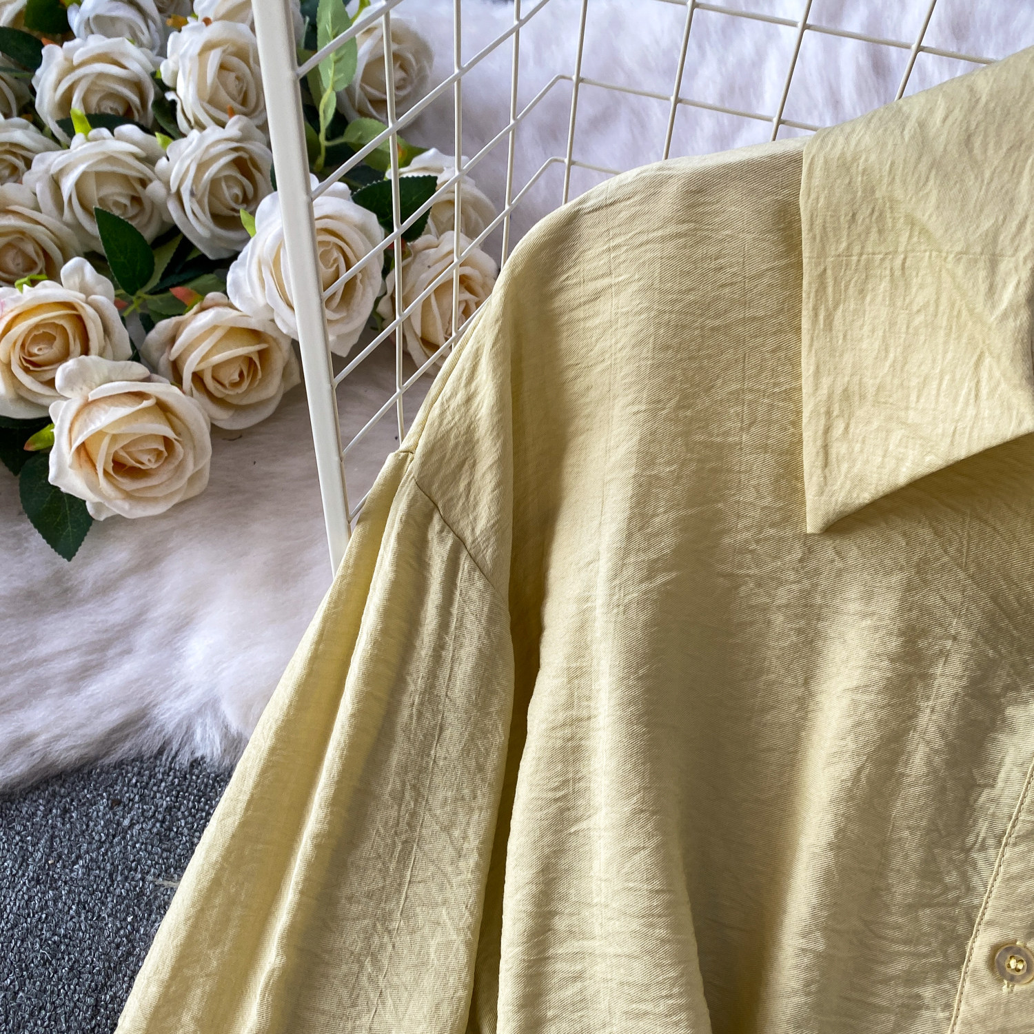 Women's Korean Style Two-Piece Set - Loose Long Sleeve Shirt With Tie-Waist & Wide Leg Trousers, Casual Office Wear Summer Outfit_ecoleips.com