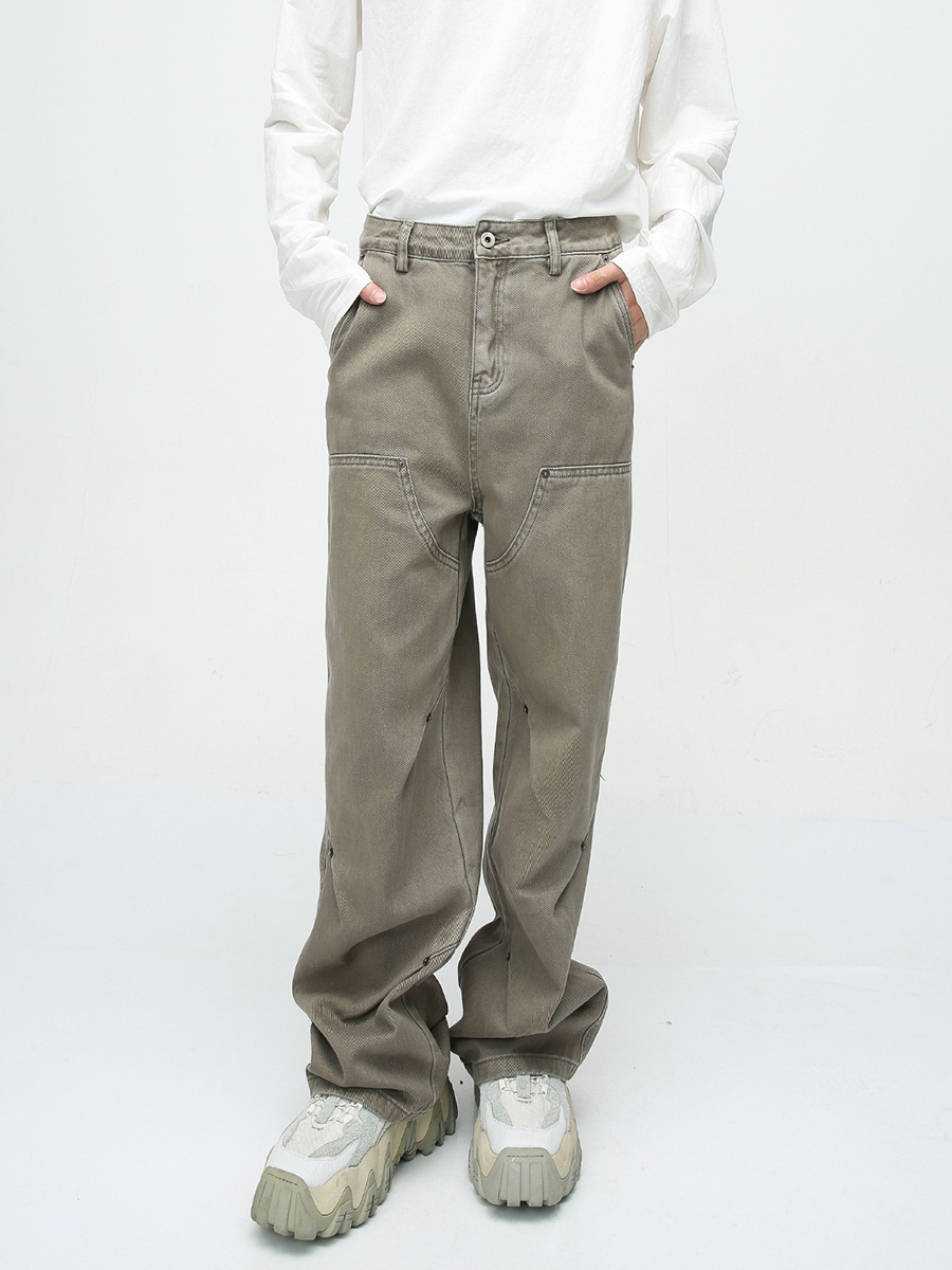 MTLClothes ropa de Hombre | 2023 cuatro estaciones nuevo vintage remache decorativo recto casual jeans hombres