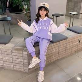 女童套装春装新款儿童网红撞色洋气童装中大童时尚休闲运动两件套