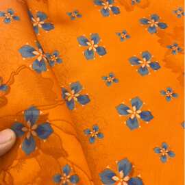 暗纹底印花仿香云纱布料 复古橘底小碎花新中式汉服面料