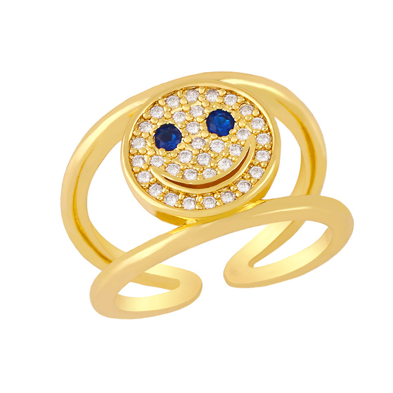 Simple 18k Gold Plated Zircon Double Smile Copper Ring Wholesale Nihaojewelry display picture 6